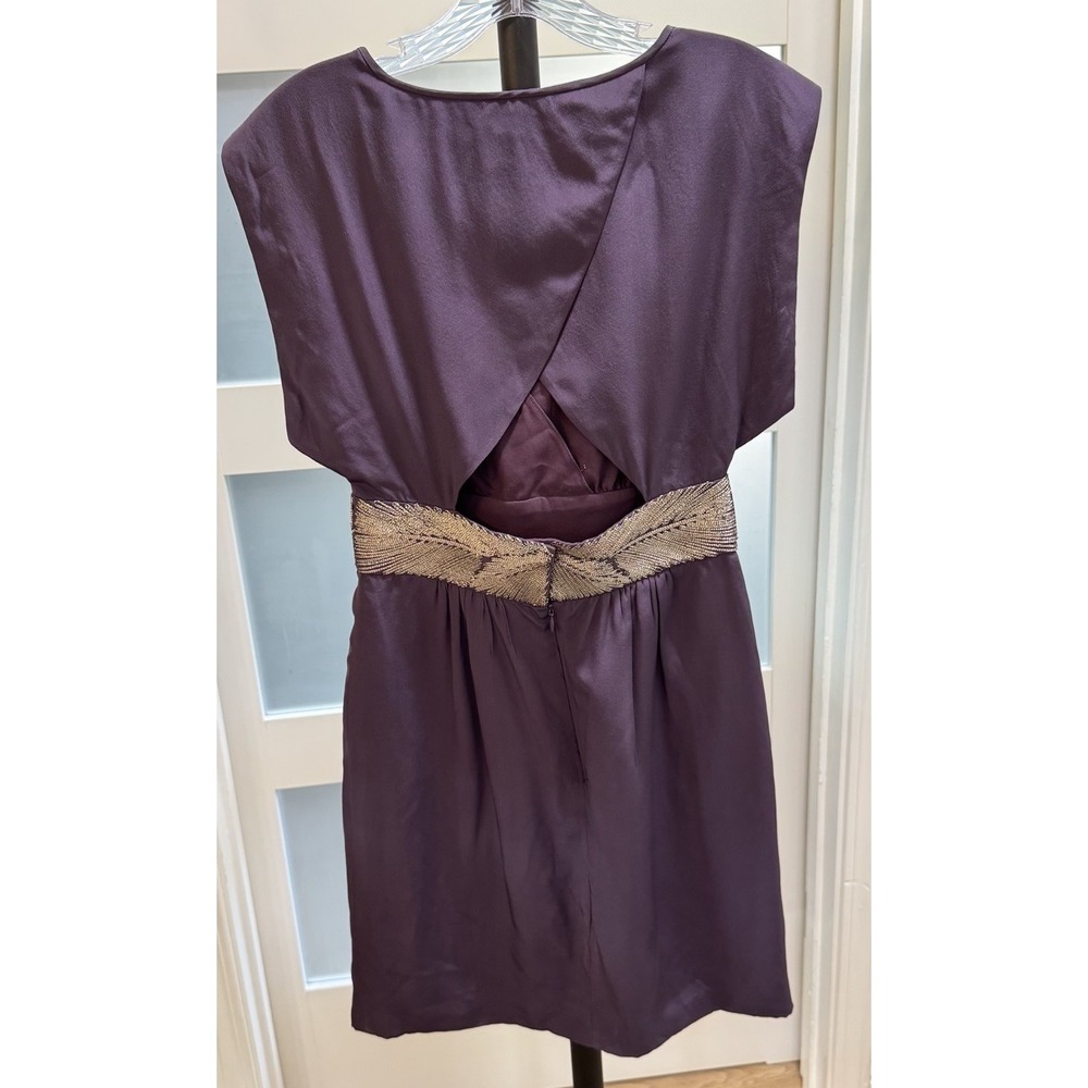 Vintage Tibi New York Y2K Purple Silk Dress Metallic Feather Waistband Sz 4 - Picture 7 of 9